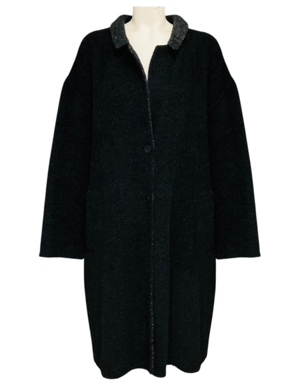 GIVENCHY DARK CHARCOAL GREY / BLACK CONTRASTING LAPEL SINGLE BREASTED ALPACA FUR